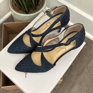Jessica Simpson Navy Micro Flash Beaded Heels Size‎ 6